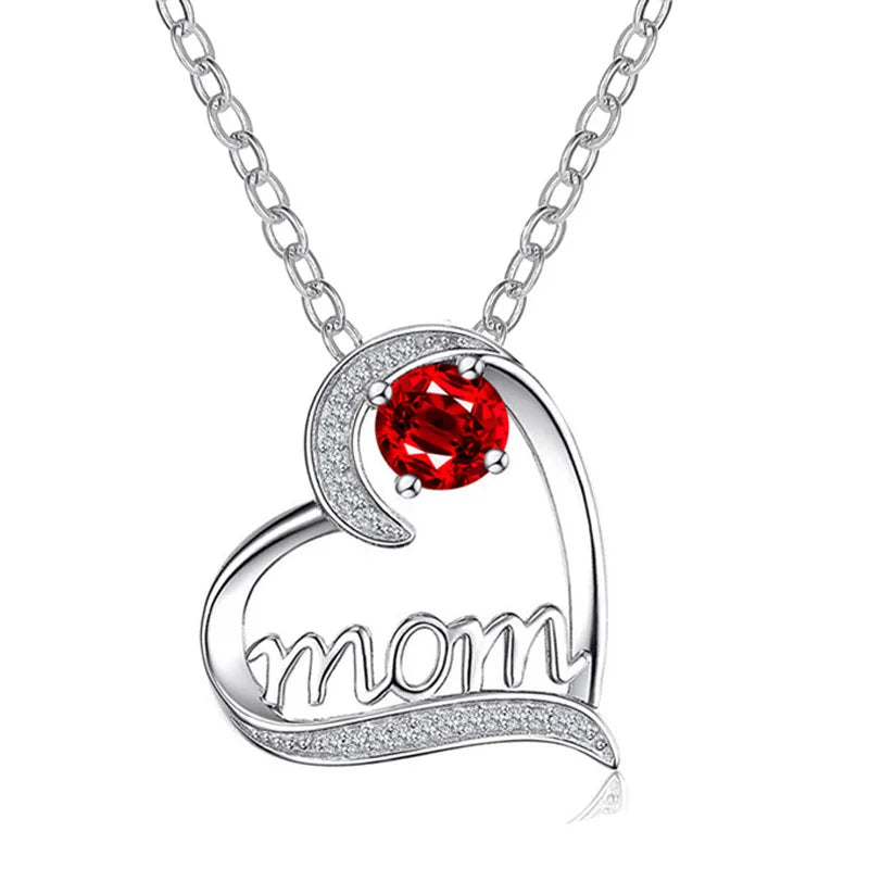 RisingMoon Romantic Diamond Necklace Crystal Pendant Silver Necklace Heart Love Mom Jewelry for Mothers Day Gifts