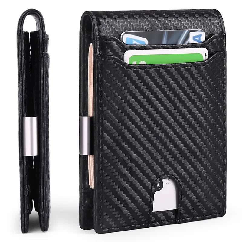 Customize Mens Front Pocket Money Clip Wallet Rfid Blocking Carbon Fiber Wallet Id Window Large Capacity Wallet