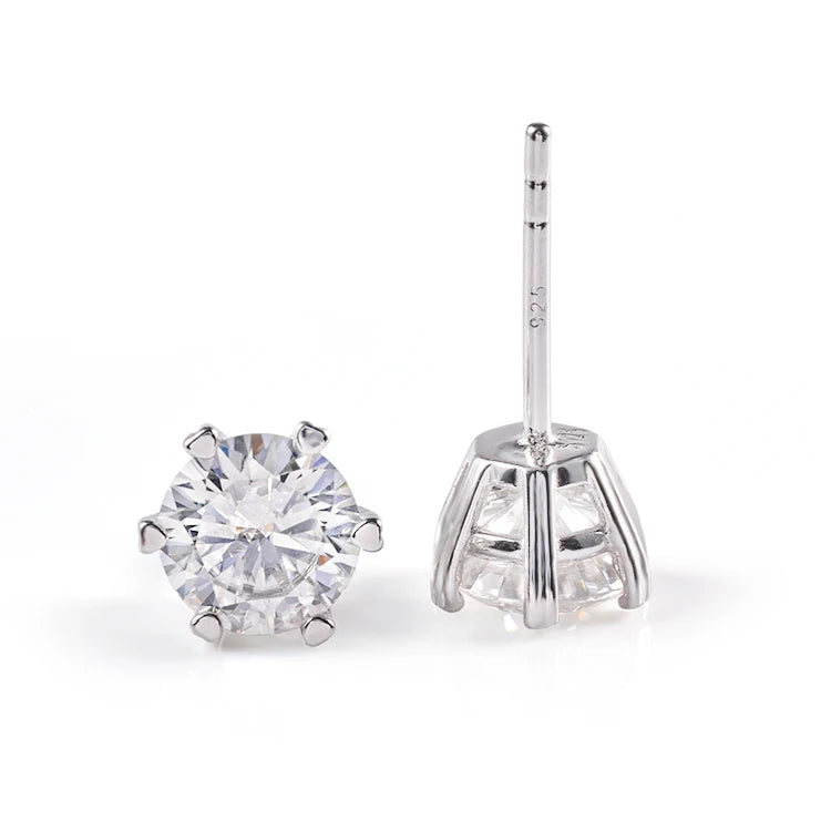 Luxury Jewelry Trendy Fine Jewelry 925 Sterling Silver Classic 6 Prongs Moissanite Earrings Studs With Certificate D Color VVS1