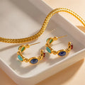 New Arrival Jewelry C Shape Tarnish Free 18K Gold Stainless Steel Candy Color Natural Gemstones Hoop Earrings
