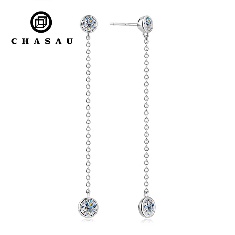 GRA Certificated 5mm Each 6.5mm&4.0mm 925 Sterling Silver Symmetric Chain Hypoallergenic Moissanite Ear Stud Earrings for Women