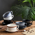 Wholesale 11oz Large Ceramic Japanese Latte Cup with Saucer Creative Coffee Mug Set for Restaurant Hotel Household Use for Cafe