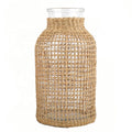 Small Nordic Country Style Rope Net Dry Flower Glass Vase Triangle Straw Nordic Hydroponic Glass Vase for Home Decoration