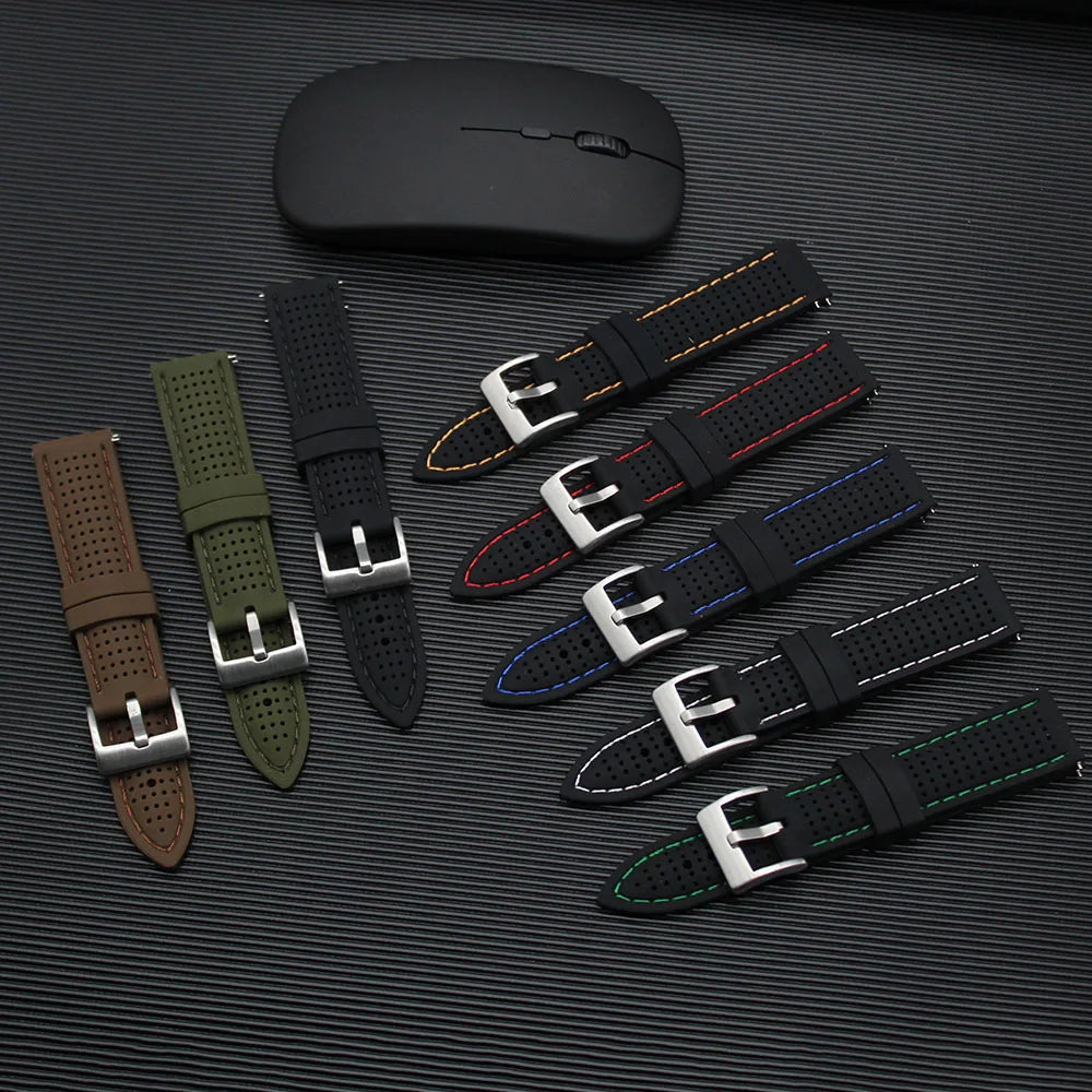 Wholesale Porous Watch Band for Diving Premium Color Thread Silicone Strap Racing Tropic Waterproof Rubber Wristband