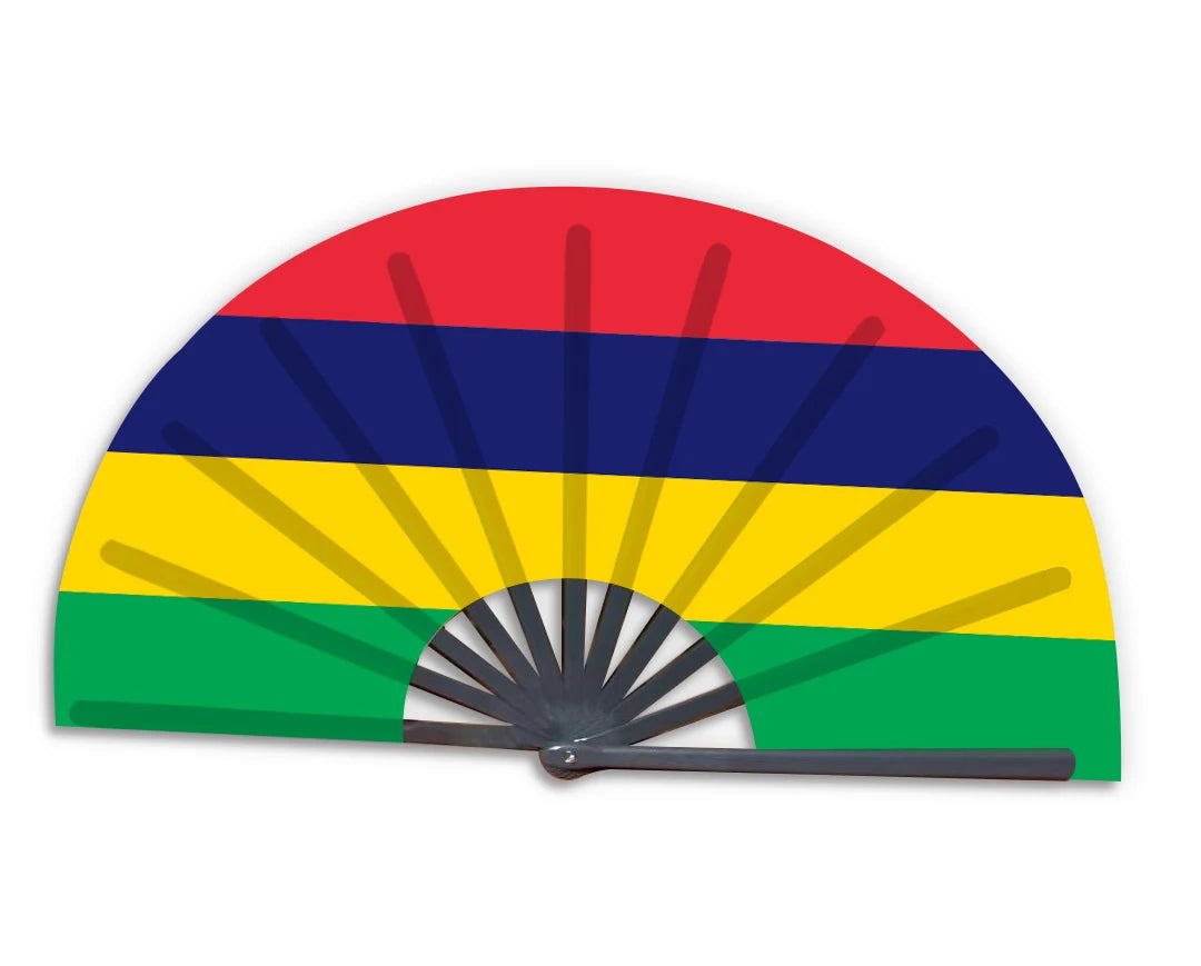 New Product Customized National Cuntry Flag Mauritius Folding Bamboo Hand Held Fan
