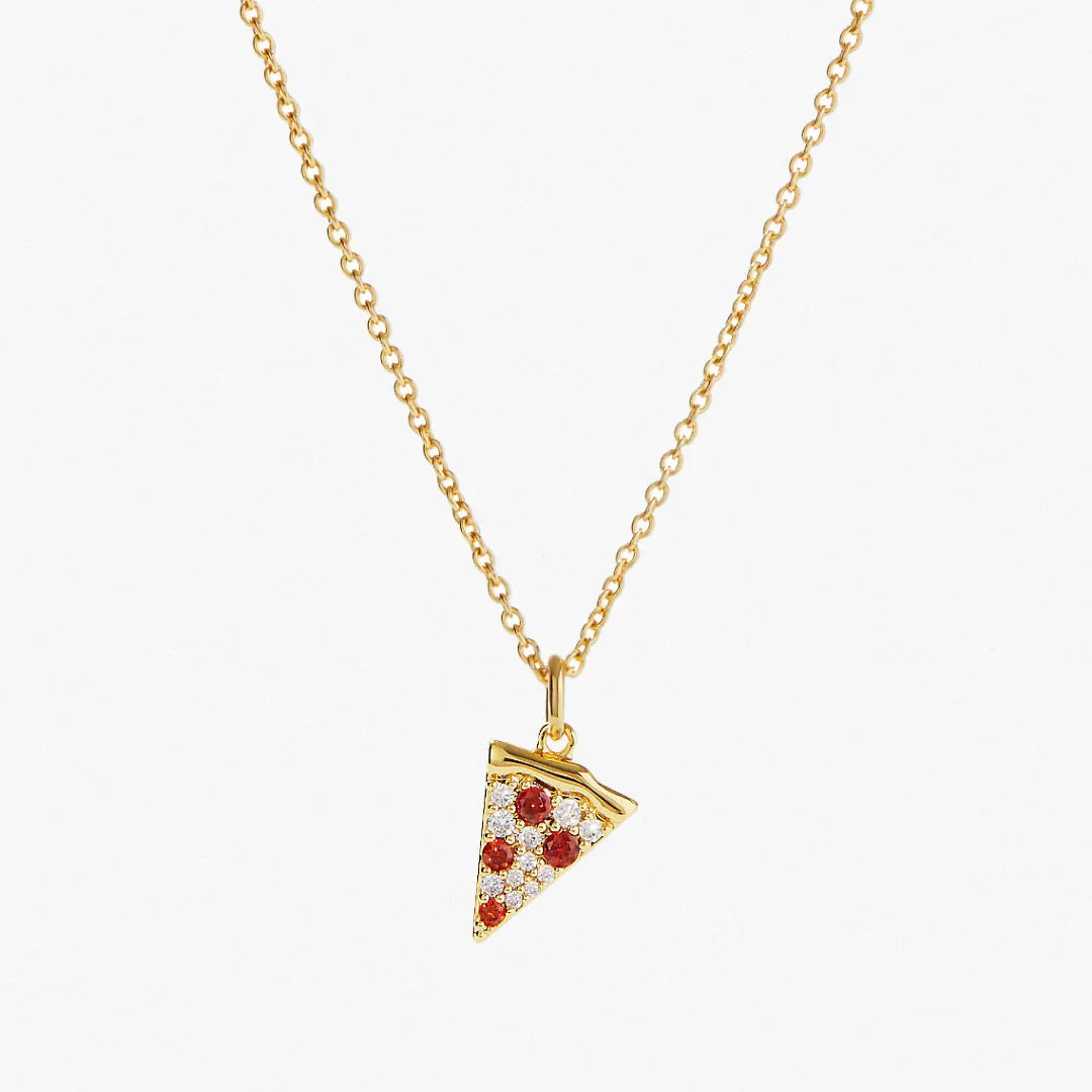 Niche Personalized Design Pizza Pendant Waterproof Hypoallergenic Red Zircon Diamond Collarbone Chain Necklace for Women