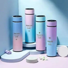Gradient Color LED Insulated Stainless Steel Water Bottle with Tea Strainer for Coffee and Tea Travel Tumbler Cup