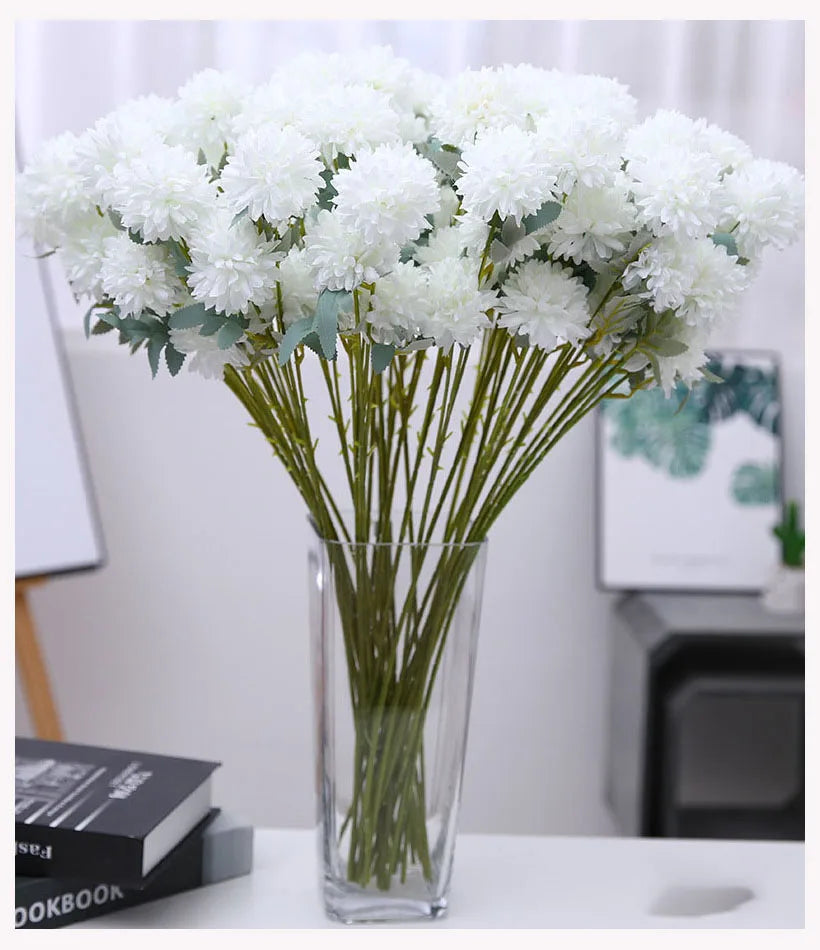 OX337 Wholesale Decorative Flowers Ping Pong Chrysanthemum Silk Real Touch Ball Chrysanthemum Artificial Dandelion Flower