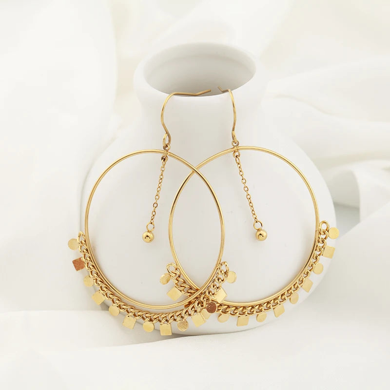 Stainless Steel Hoop Earrings 14K Gold Color Earrings Self Piercing Earrings