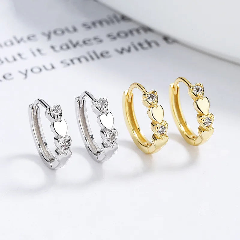 Fashion Jewelry 925 Sterling Silver Heart Zircon Earring love Heart Gold Plated Hoop Earrings for Women