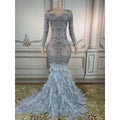 Long Evening Dresses Party Elegant Diamond Crystal Backless Feather Performance Wear Dress Clothing