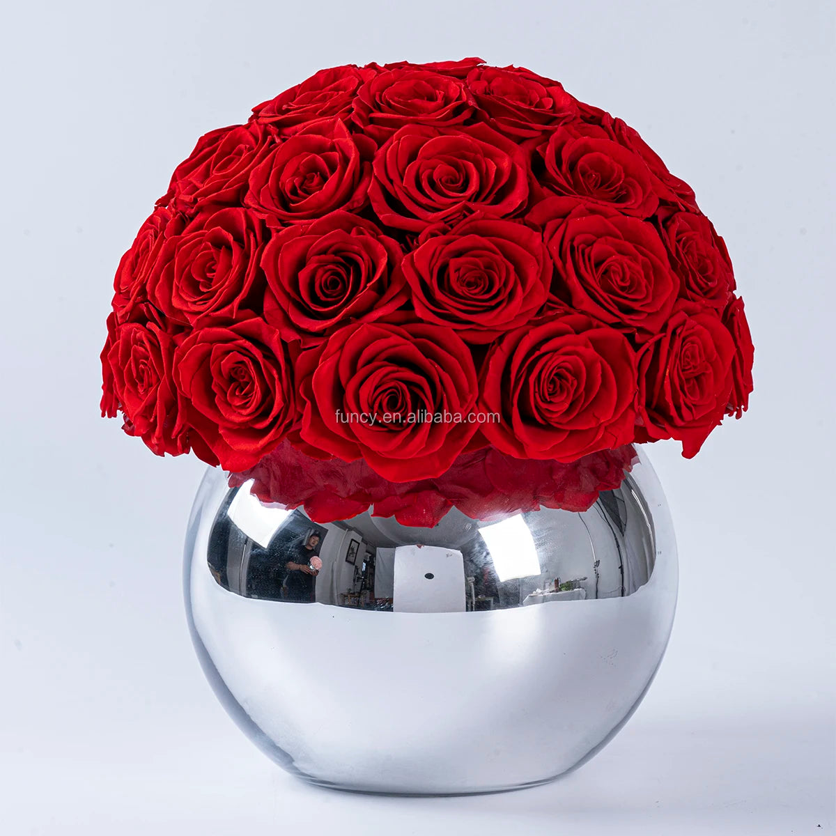 Luxury Floral Dome Silver Electroplate Glass Vase Eternal Forever Eternity Rose Preserved Flower for Wedding Valentine's Day