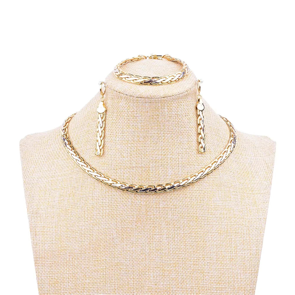 Gold Water Droplet Shaped Zircon Necklace Earring Set Wedding Gift Party Engagement Anniversary Made Copper Silver Brass Pearl