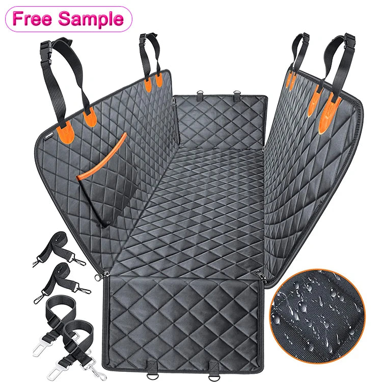Waterproof Pet Dog Seat Covers Durable Nylon Zippered Side Flap Unique Design for Entire Car Protection-Doors Backseat Seat Belt
