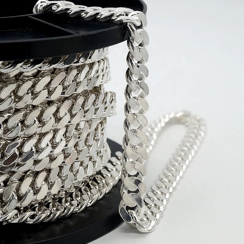 Factory Wholesale Hot Selling Solid Silver Men's Chains Male Cuban Chain Hip Hop Link Chain Necklace in Roll