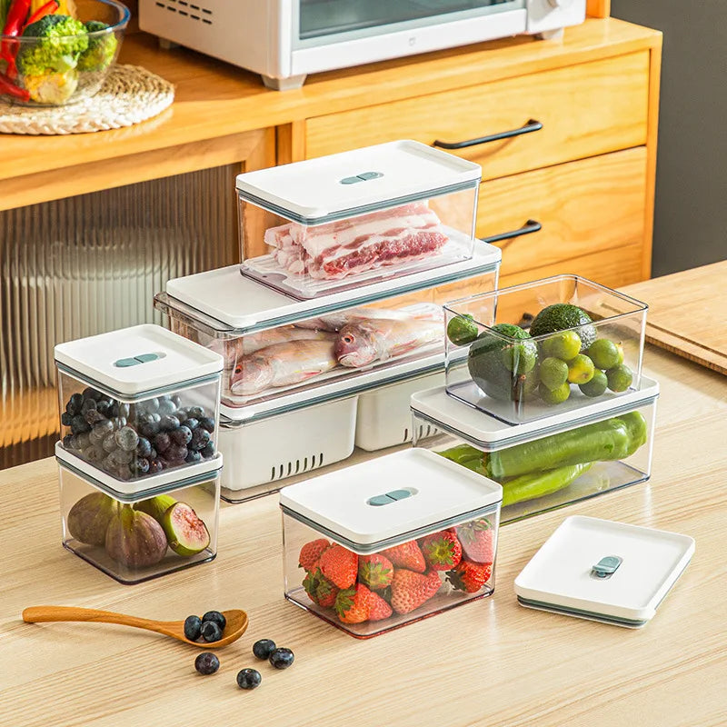 OWNSWING Home Stackable Produce Saver Storage Containers With Drain Tray BPA-Free Refrigerator Food Container