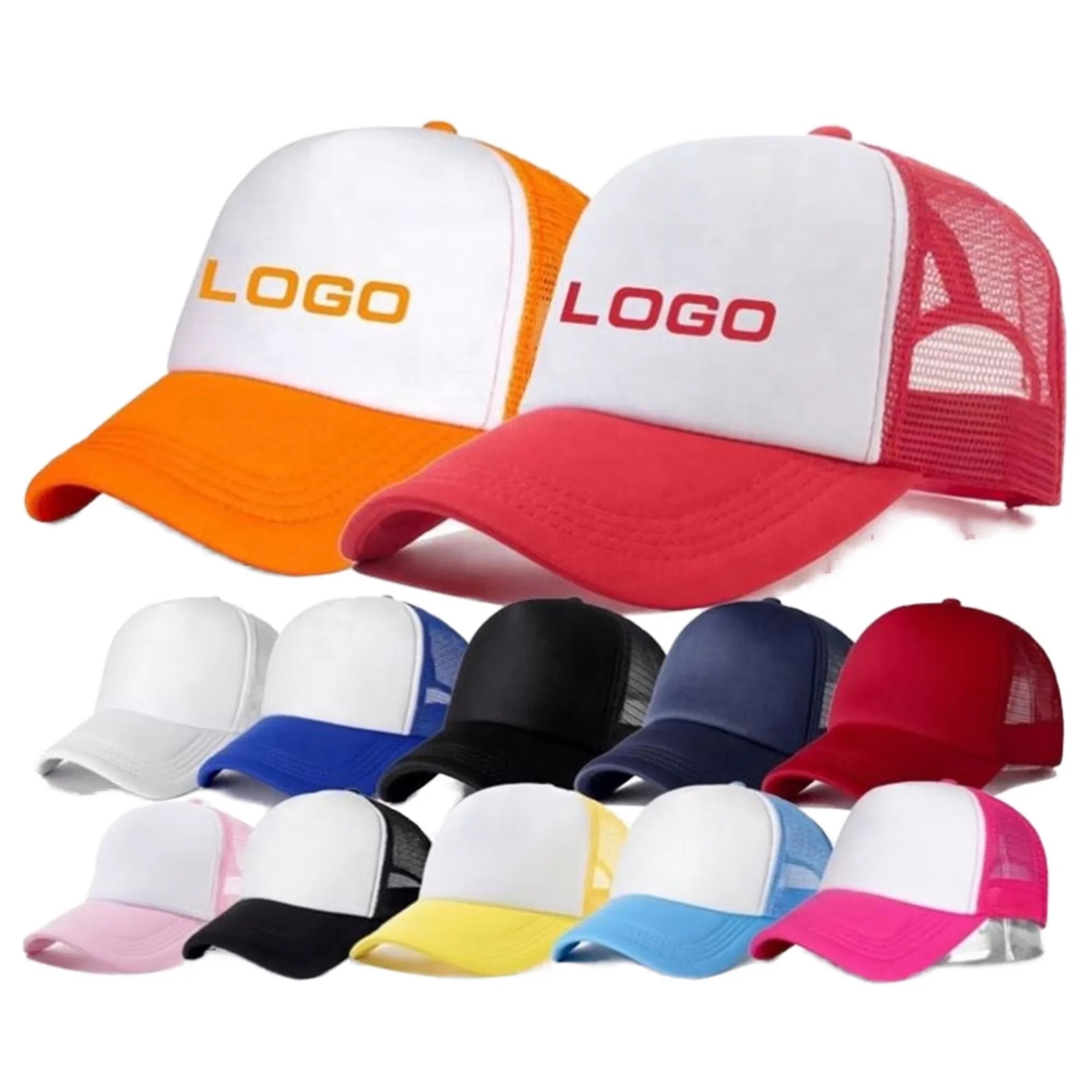 Wholesale Custom logo Oem Foam 5 Panel Bulk Blank Fluorescent Embroidery Trucker Mesh Cap Hat Without logo