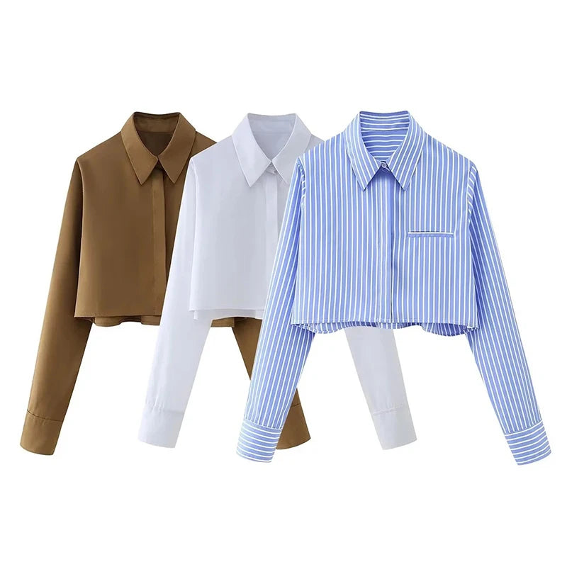 RNSHANGER Classic Lapel Long-sleeved Shirt for Women Fashion Casual Breathable Striped Female Blouses
