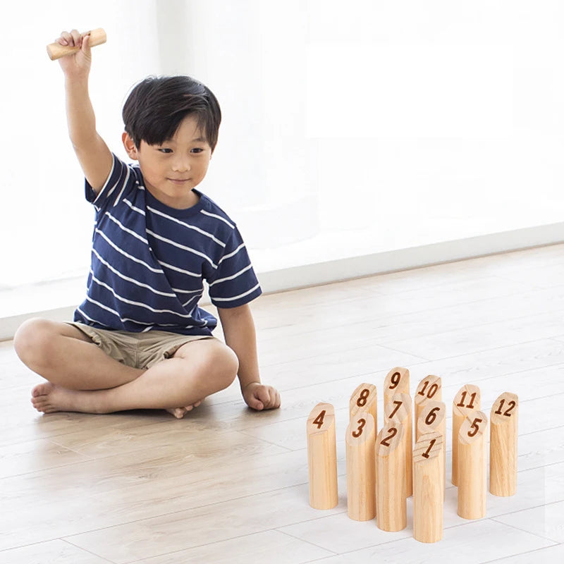 Wooden Throwing Game Set 12 Numbered Block Toss Games Set Indoor Tailgating Bowling Yard Game for Kids Teens Adults Family