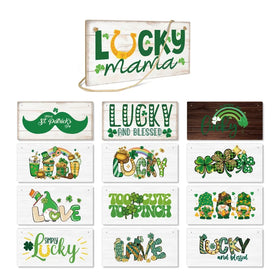 Rustic St. Patrick's Day Wooden Hanging Wall Sign Lucky Irish Truck Gnome Wood Sign Festive Green Plaque