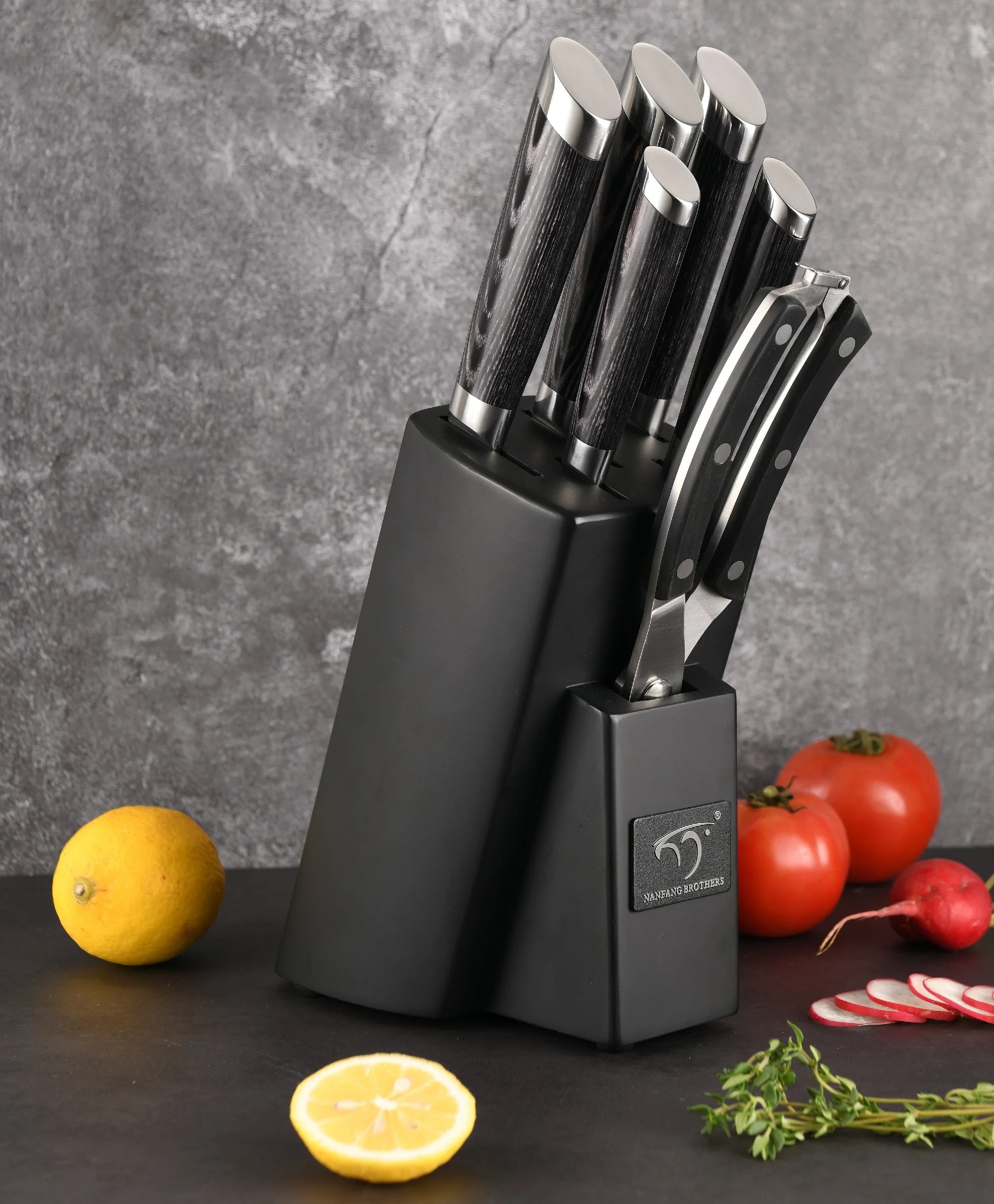 Professional 7-Piece Bread Santoku Knife Carbon Steel Blade Chef Knife Set of Pakka Wood Handle