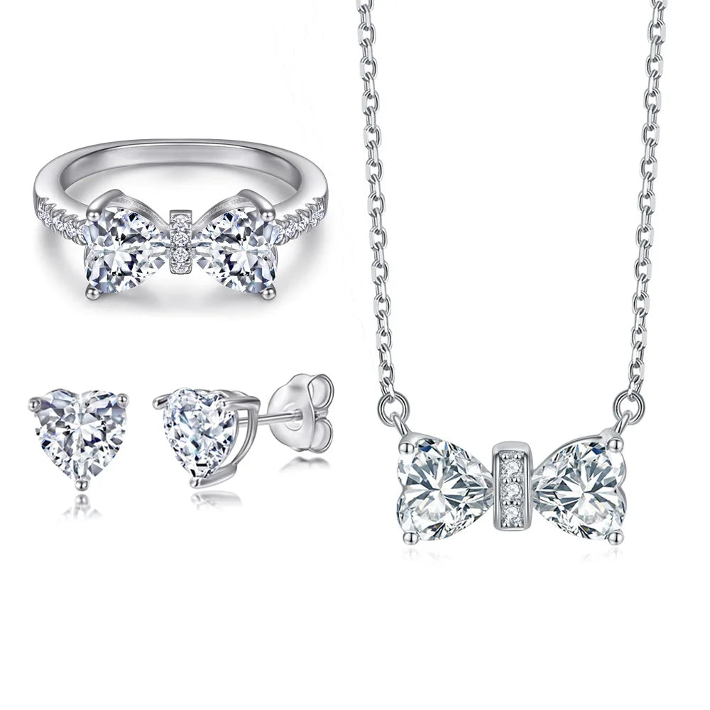 Fashion Silver Jewelry Set White Gold Plated Heart Cut Diamond Zirconia Ring Women Jewelry Sets for Party MegaBDM