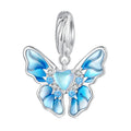 NEW 925 Sterling Silver Blue Enamel Butterfly Hanging Bead Moonstone Pendant Charm for Women Bracelet and Necklace DIY BSC722