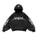 Wholesale Custom Men's Oversized Acid Washed Patch Applique Embroidered Hoodie Faded Sun Design Puffer Fleece 3D Pattern Hooded