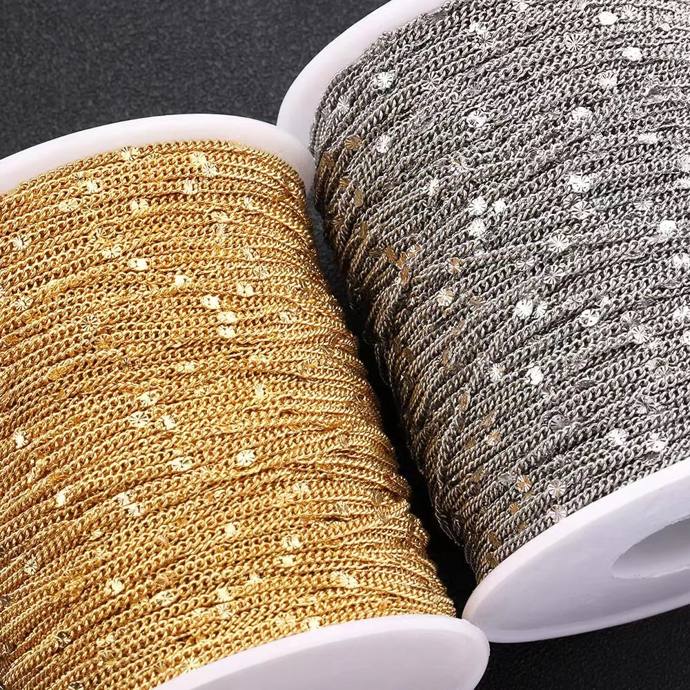 1.5MM Stainless Steel Side Clip Chain Roll 18K Gold PVD Plated Silver Normal Link Meter for Necklace Bracelet DIY Factory Price