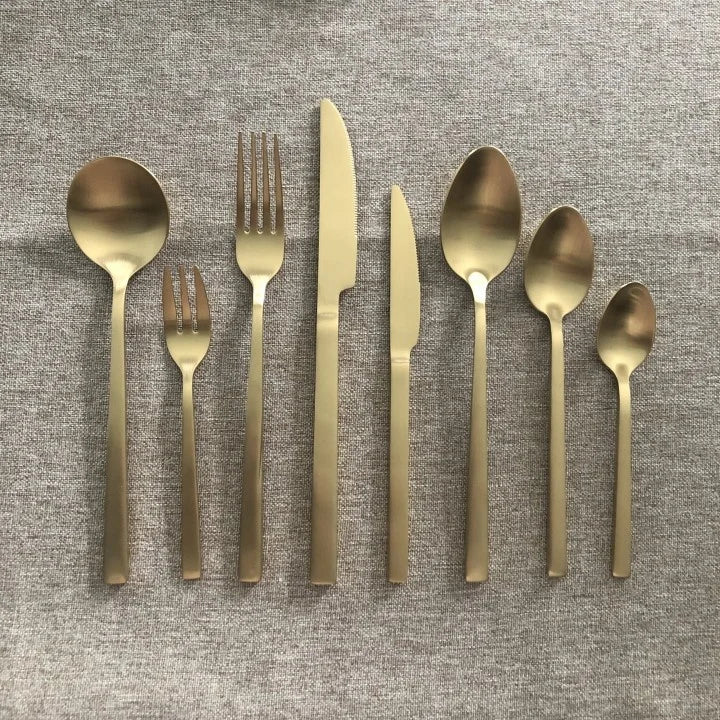 Matte Gold 18/10 Stainless Steel Wedding Cutlery Set Golden Flatware for Special Occasions