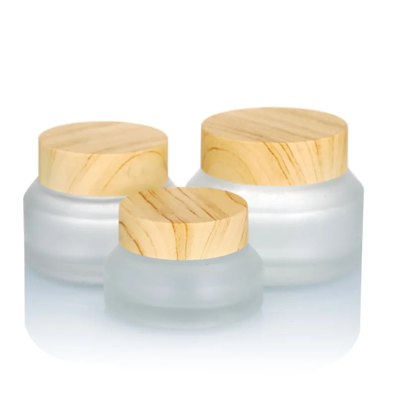 Custom Cosmetic Glass Jar 15g 30g 50g Transparent Slanted Oblique Shoulder Face Clear Glass Cream Jar