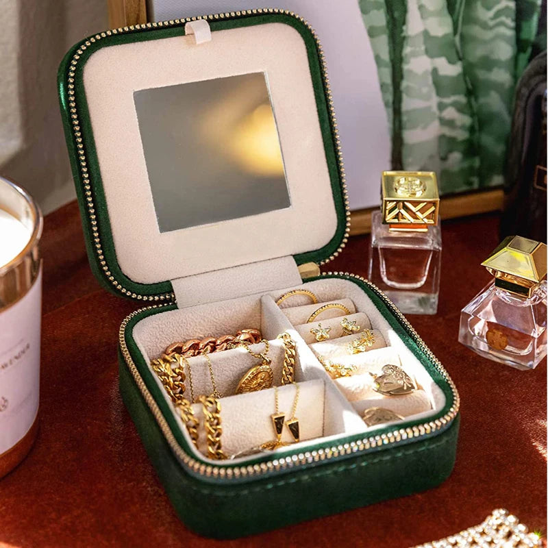 Wholesale Custom Logo Velvet Travel Jewelry Case Vintage Organizer Box Earring Featuring Mirrored Jewellery Storage Gift Box