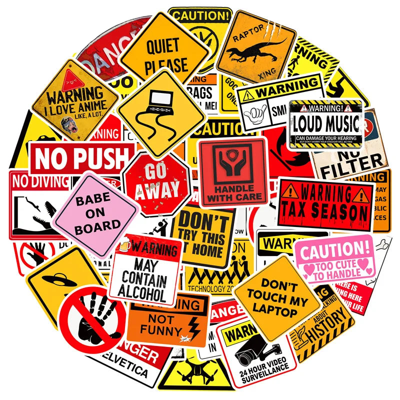 50PCS Warning Sign Sticker Collection Safty Security Notice Decal