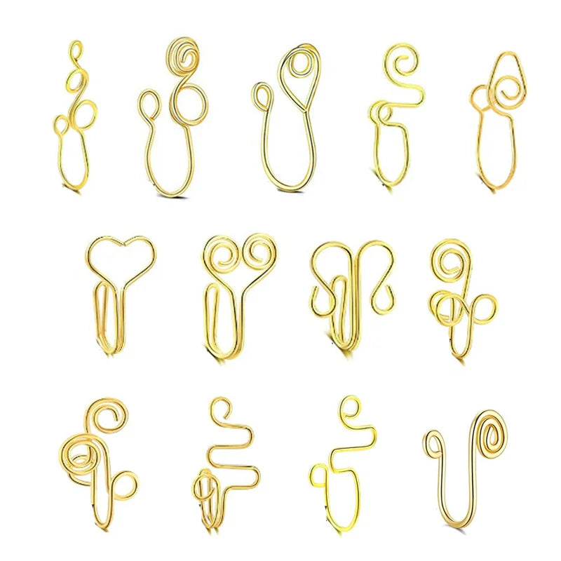 ZF Hypoallergenic Stainless Steel African Nose Cuff Non Piercing Wire Design Adjustable Clip on Fake Nose Rings Fake Piercings