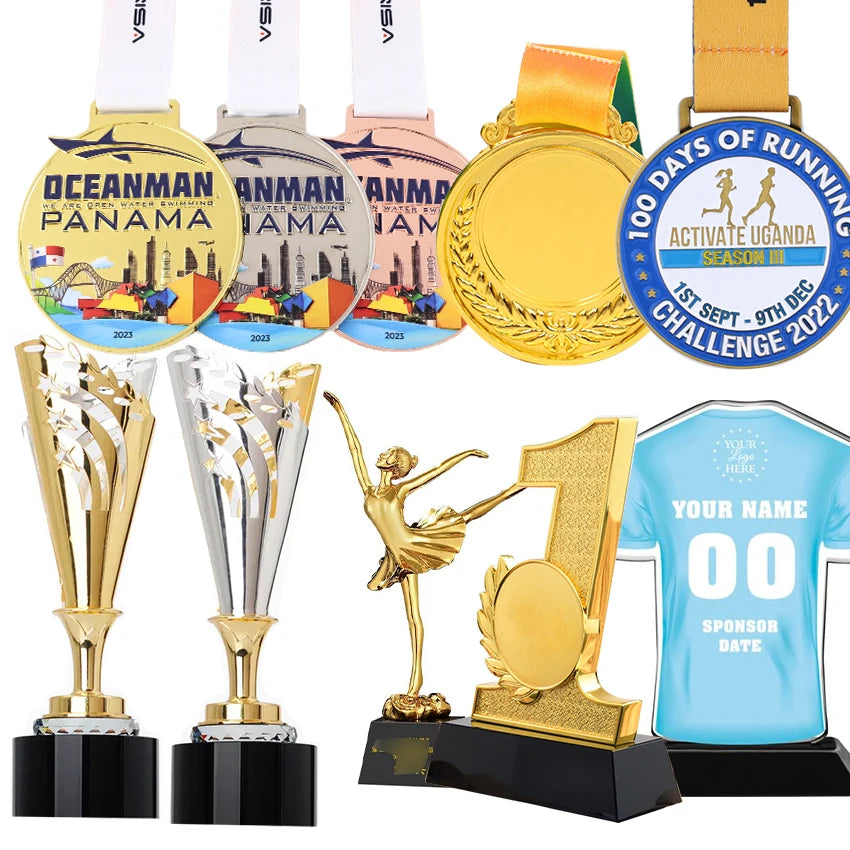 Wholesale Custom Metal Crystal Glass Sports Awards Trophies & Plaques for Soccer & Marathon Achievements for Tradeshow Giveaways