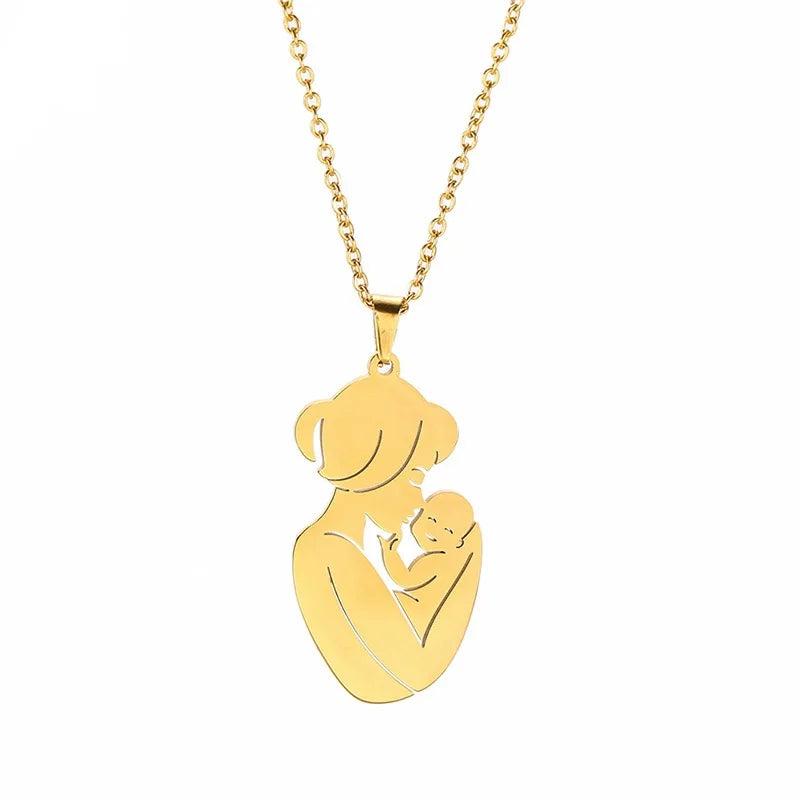 Wholesale Stainless Steel Mother and Bady Pendant Necklace Mother's Day Jewelry Gift