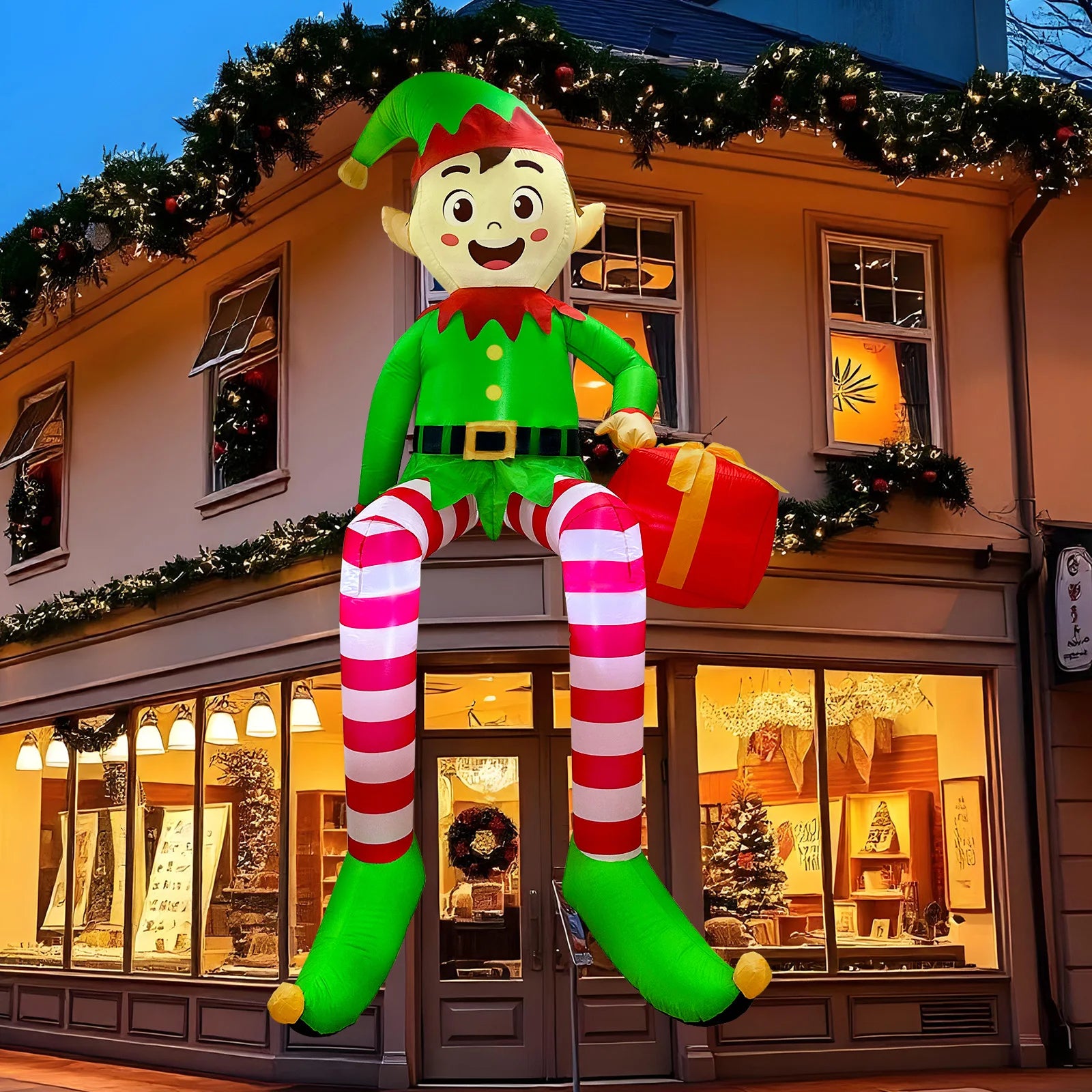 OurWarm Custom Christmas Inflatable Sitting Elf Outdoor Yard Decoration Party Decoration
