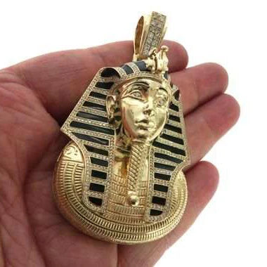 Wholesale Engraved Brand logo Metal Tags Custom Charm 10K Lab Diamonds Pharaoh Pendant for Jewelry