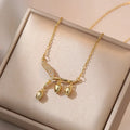 2025 New Romantic Stainless Steel 18K Gold Lily of the Valley Leaf Charm Pendant Necklace Sparkling Diamond Necklace Titanium