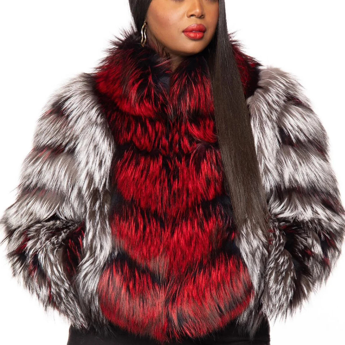Hot Sale Women Red Fox Fur Coat Luxury Design Women Fur Jackets