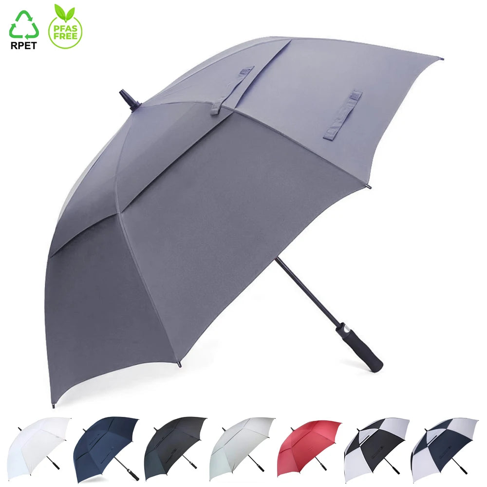 Ovida Custom 30 Inch Auto Open Large Double Layer Canopy Windproof Promotion Straight Golf Umbrella with logo Prints Uv Coating