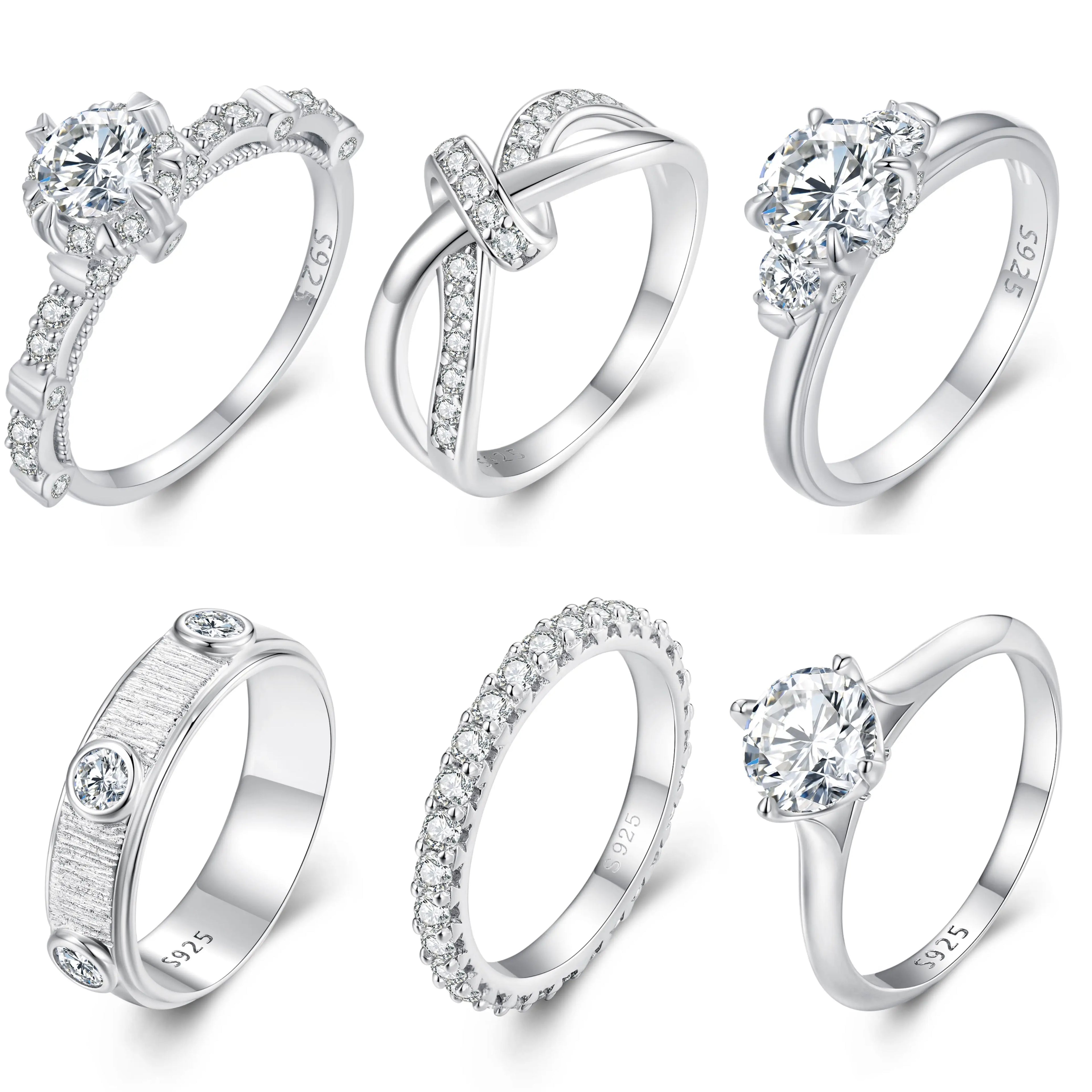 Jiangyuan Platinum Plated Classic Round Moissanite Ring  925 Sterling Silver Engagement Ring for Women D Color VVS1