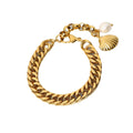 ERESI Fashion Stainless Steel Freshwater Pearl Bracelets PVD 18K Gold Plated 10mm Wide Double Cuban Chain Chunky Bracelets