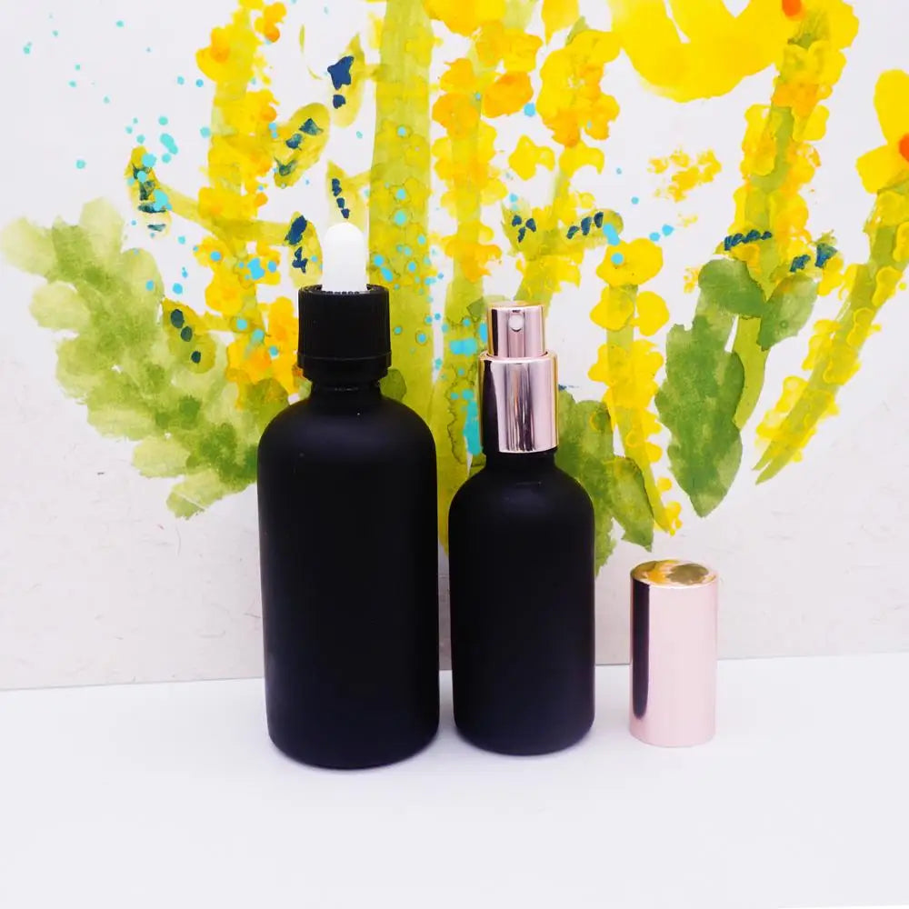 Matt Black 30ml Fine Mist Glass Essential Oil Cosmetic Dropper Bottle