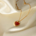 Chic Gemstone Heart Pendant Necklace Red Agate Stainless Steel Chain Trendy Women Choker Necklace Jewelry