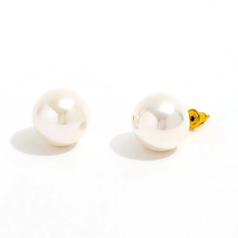 Trendy Earring 18K Gold Plated Single Big Imitation Pearl Pendant Stud Earring Stainless Steel Fashion Jewelry Wholesale