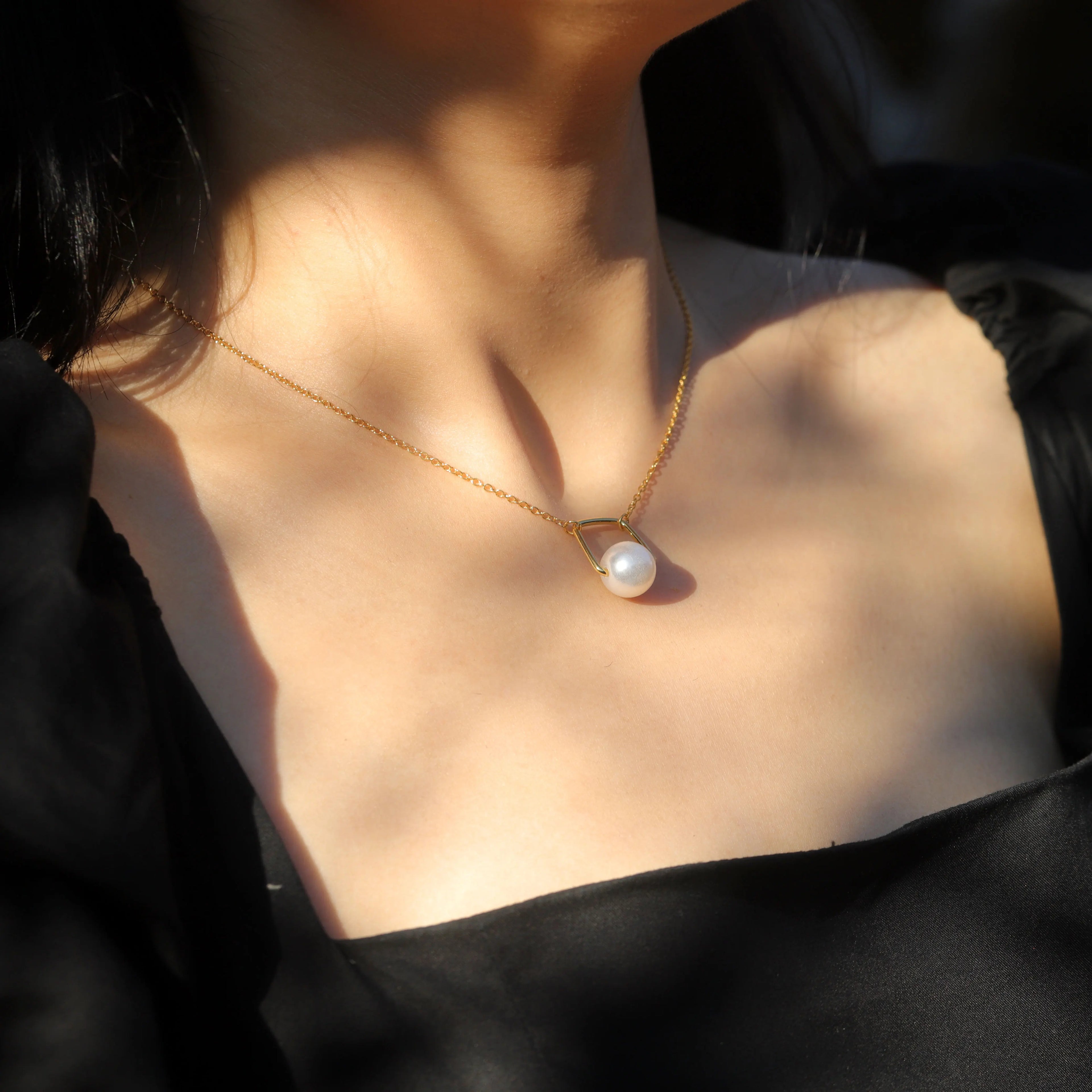 C1JX Abiding Fine Jewelry Wholesale Custom Classic Designs 925 Sterling Silver 14K Gold Plated Single Pearl Necklace