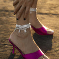 Jachon New Ankle Bracelets Silver Crystal Layered Anklets With Baby Letter Beach Rhinestone Anklet Chain for Women