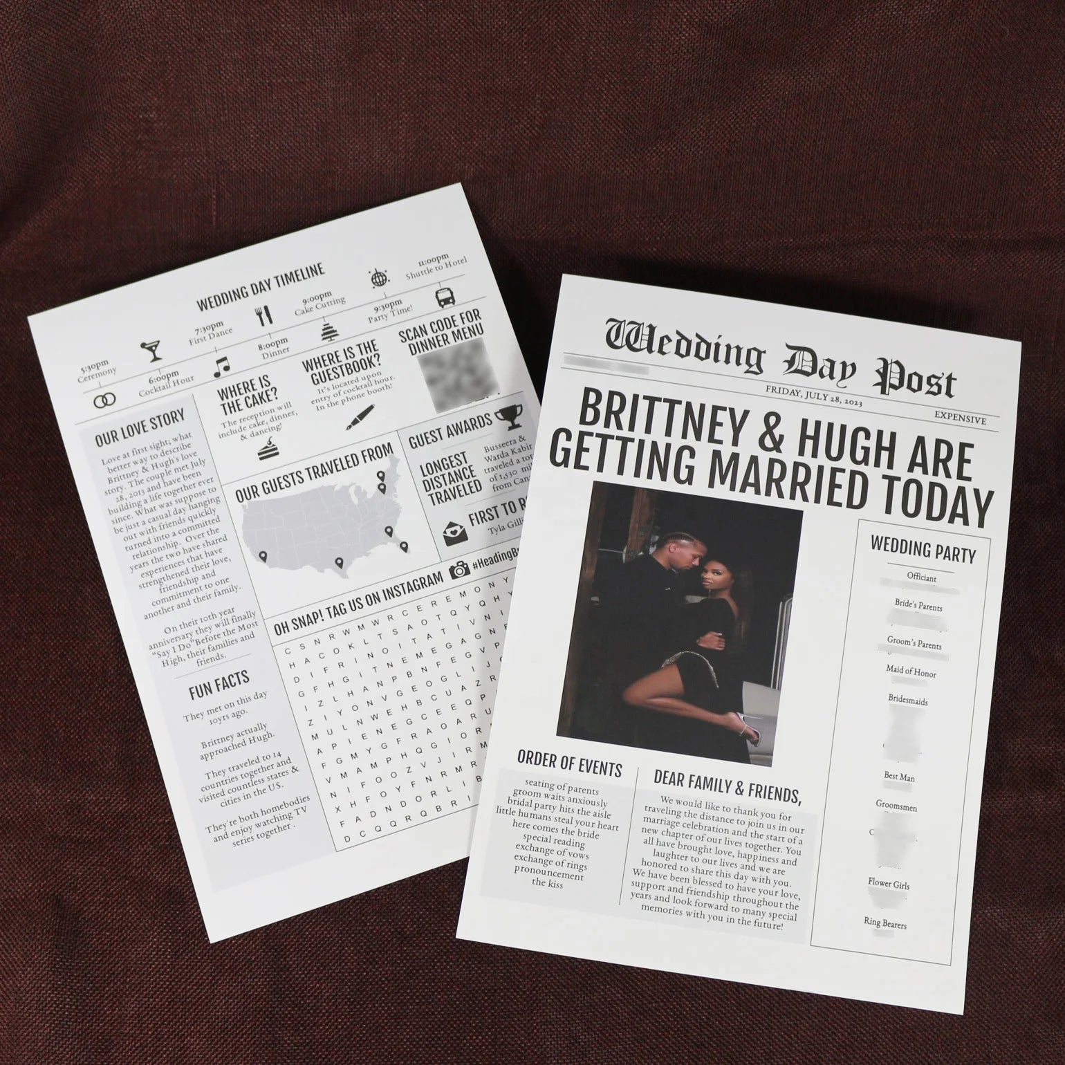 Newspaper Ceremony Program Template Wedding Program Printable Wedding Timeline and Reception