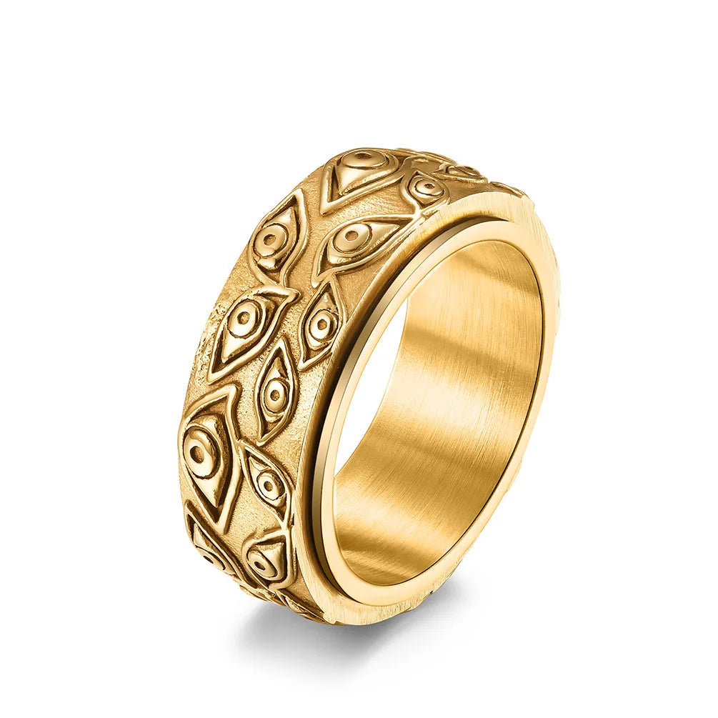 wholesale 18k gold plated fidget spinner stainless steel turkish evil eye ring